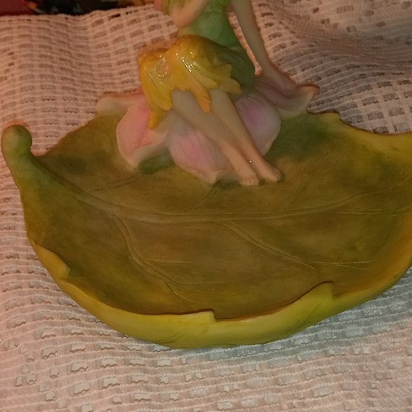 GREEN COLORFUL FAIRY LEAF DISH JERELRY TRINKET 6" HOLDER - Picture 5 of 8